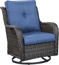 Outdoor Patio Swivel Rocker Chairs - Single Wicker Rattan Patio Swivel Rocking Chair with High Back,Deep Seating and Comfort Cushions for Deck Porch Garden,Brown/Blue