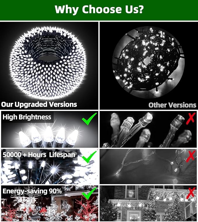 750 LED Outdoor Christmas Lights Decorations, 246ft Green Wire LED Christmas String Lights with Timer Memory, Twinkle Lighs for Indoor Outdoor Xmas Party Christmas Tree Wedding Garden Patio Cool White