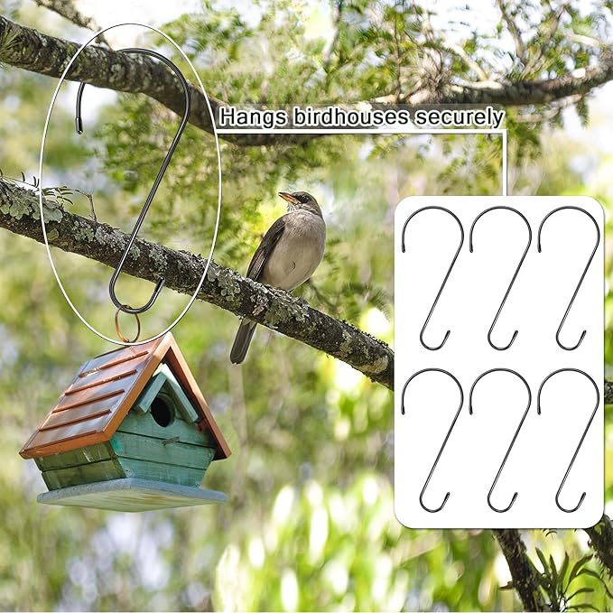 6 Pack 12 Inch Extra Large S Hooks for Hanging Plants, Rust-Proof Heavy Duty Tree Branch Hooks Plant Hooks Outdoor for Hanging Bird Feeder,Patio,Indoor Uses