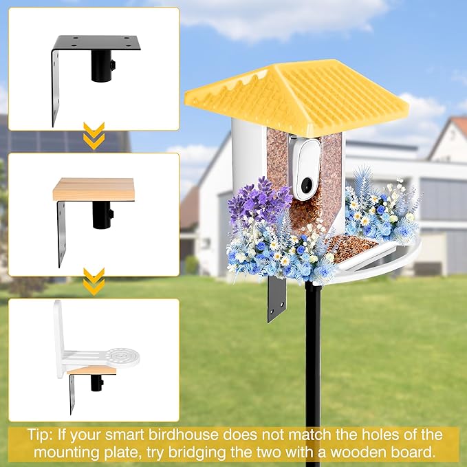 Bird Feeder Pole, 79 Inch Heavy Duty Bird House Pole Mount Kit for Outdoors, Adjustable Feeding Stand, with 2-Hooks, Metal Squirrel Baffle and 5-Prong Base, Black
