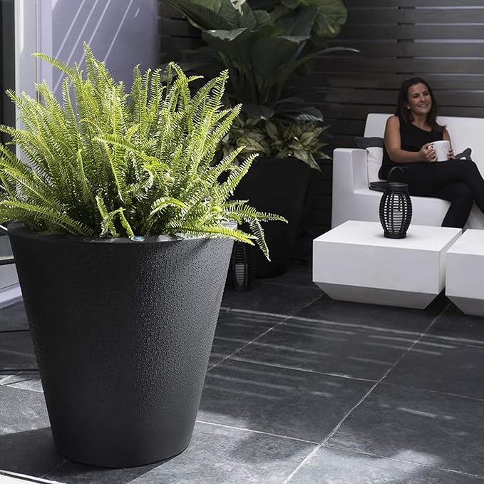 Crescent Garden Dot TruDrop Indoor/Outdoor Planter, Self-Watering Plant Pot, 26 Inches, (Alpine White)