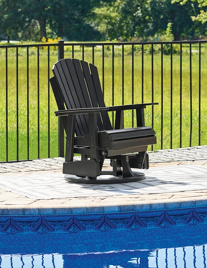 Signature Design by Ashley Hyland Wave Modern Weather Resistant HDPE Outdoor Swivel Glider Chair, Black