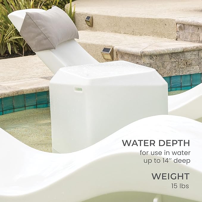 Aqua Outdoors in-Pool DEEP Ledge Chaise Set - Two Chaises - Two Headrest Pillows - Chaise Risers and One Large in Pool Side Table - for ledges 9"-14" inches Deep (White Granite-Navy)