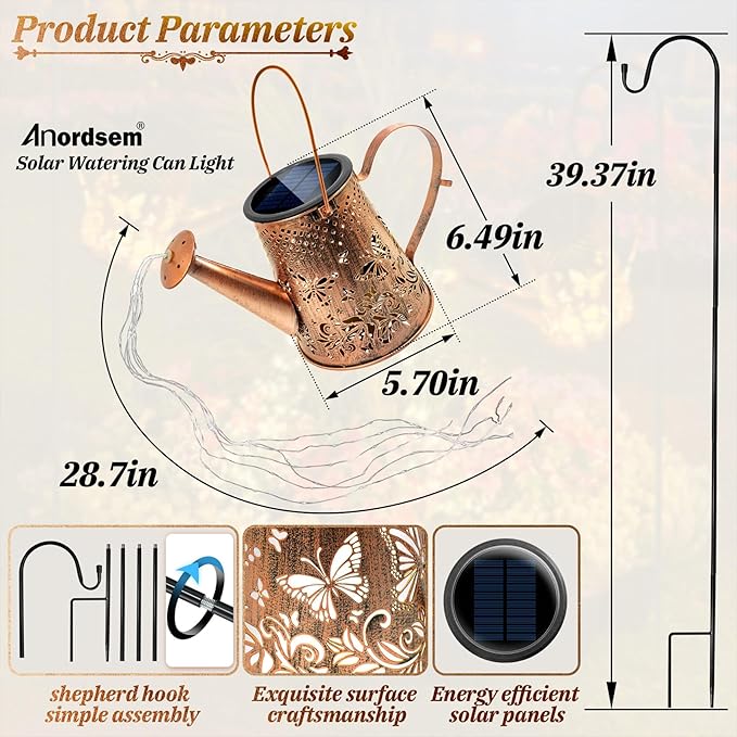 Anordsem Solar Watering Can Lights: Garden Light Outdoor Waterproof for Yard Decorative - Butterfly Hanging Lantern with Hook Patio Path Proch Decor - Gardening Gifts for Women Mom Grandma