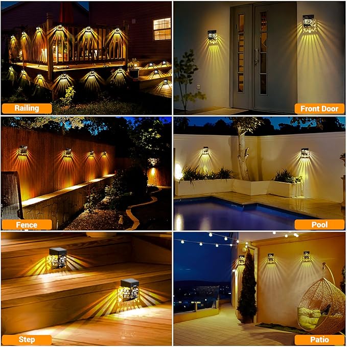 LOFTEK Solar Deck Lights, 4 Pack Solar Fence Lights, Outdoor Garden Decorative Light, Dusk to Dawn, Waterproof, Fence Post Light for Railing, Patio, Backyard, Stair, Step, Camping, Warm White