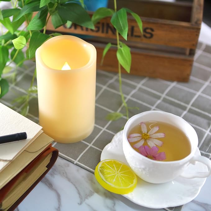 iZAN 3-Pack Outdoor Flameless LED Battery Operated Candles with Remote Waterproof Flickering Electric Pillar Candles for Halloween Chirstmas Home Wedding Party Festival Décor Long Battery Life 3”x5”