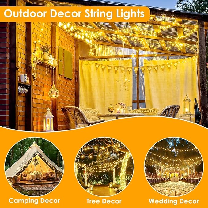 33FT 100LED Fairy Lights Battery Operated with Remote, Waterproof String Light with Timer for Indoor & Outdoor, LED Battery Twinkle Lights for Bedroom Wedding Christmas Decorations (Warm White)