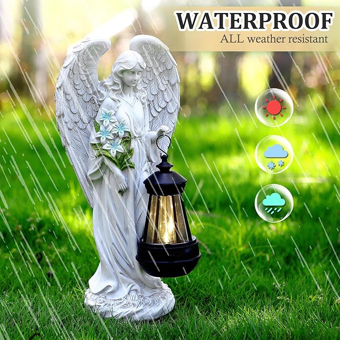 Solar Angel Outdoor Garden Decor Statues – 13.2 inches Solar Outdoor Sculptures for Outside Yard Art Patio Balcony Front Lawn Ornaments Gifts for Mom Grandma Women
