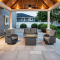 4 Piece Patio Furniture Set with Fire Pit Table - 41inch 50000 BTU Propane Fire Pit Table with High Back Loveseat Glider Chair and 2 Swivel Rocker Chair for Casual Gathering