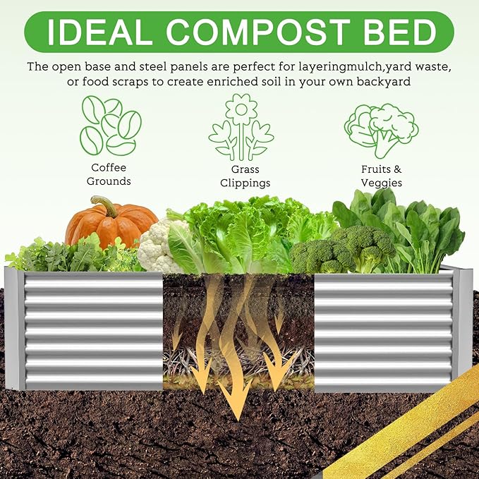 3 Pack 6x3FT Galvanized Raised Garden Bed Outdoor,Metal Garden Bed for Vegetables,Steel Raised Beds for Gardening,Above Ground Garden Box for Flower