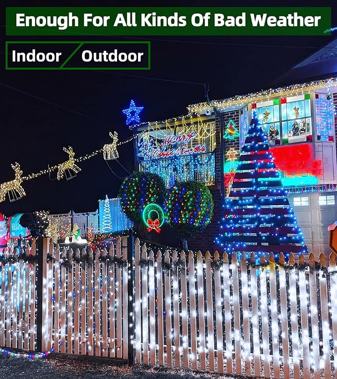 750 LED Outdoor Christmas Lights Decorations, 246ft Green Wire LED Christmas String Lights with Timer Memory, Twinkle Lighs for Indoor Outdoor Xmas Party Christmas Tree Wedding Garden Patio Cool White