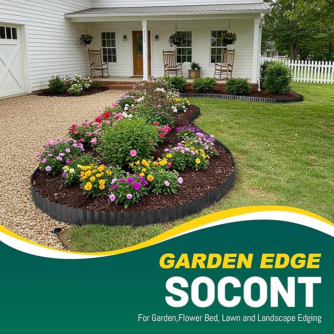 Corrugated Metal Garden Edging, 8"×20Ft Durable Landscape Border for Garden, Lawn, Flower Beds and Paver Edging (Black)