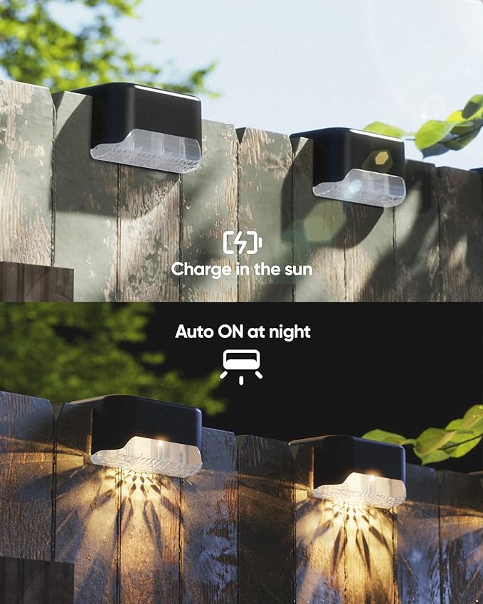 JACKYLED Solar Deck Lights 16 Pack Solar Fence Light Solar Powered Outdoor Step Light IP65 Waterproof LED Solar Pathway Light for Deck Fence Railing Garden Patio StairYard, Black