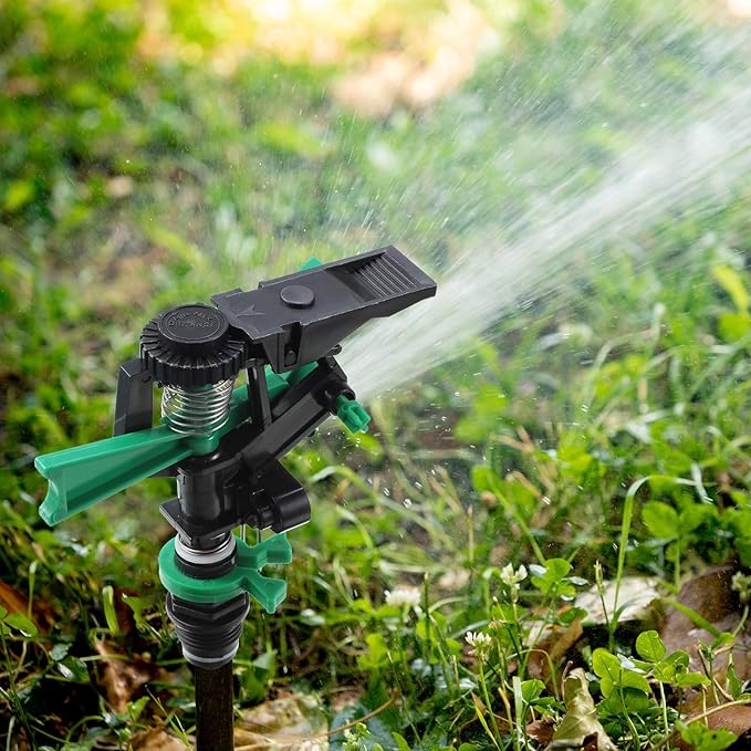 1/2 Inch Plastic Impact Sprinklers Adjustable 0 Degree to 360 Degree Pattern Plastic Sprinkler Head for Garden Watering Supplies (2 Pieces)
