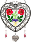 KY&BOSAM Heart Suncatchers I Love You Nana Tree of Life Stained Glass Panels Hangings for Windows Wind Chime Home Garden Outside Decor with Pressed Real Flower Heart in Glass Birthday Gifts for Women