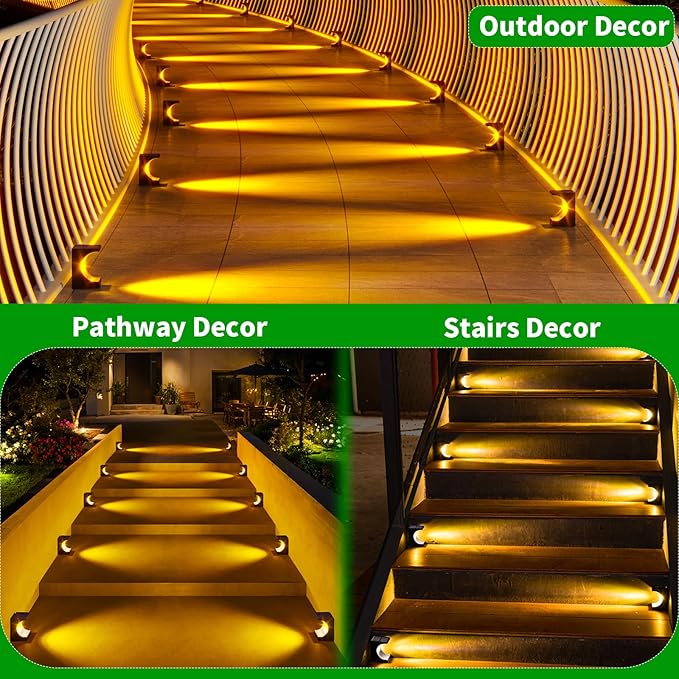 JSOT Solar Step Lights Outdoor - 12 Pack Waterproof Stair Light Outside Warm White Light Deck Lighting for Patio Stairs Garden Decor