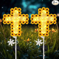 YJFWAL 2 Pack Solar Daisy Cross Garden Stake Lights, Yard Solar Lights Cemetery Decorations for Grave Outdoor Light Jesus Cross Sympathy Memorial Gifts for Grandmother, for Garden Yard Lawn Pathway