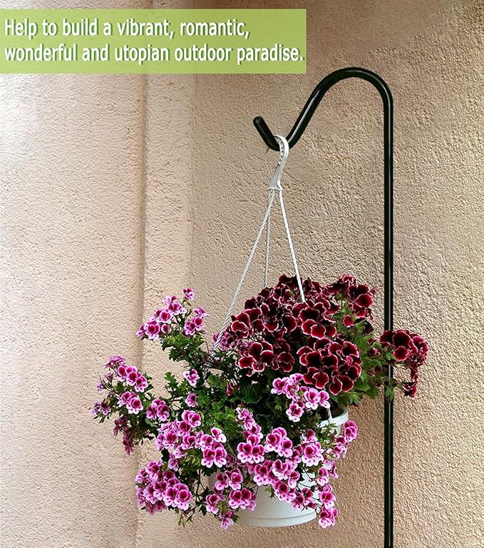 Garbuildman 76 Inch Tall Shepherd Hooks with 5-Forked Base, Adjustable Heavy Duty Bird Feeder Pole Stand Hanger for Outdoor, Shiny Black, 2 Pack