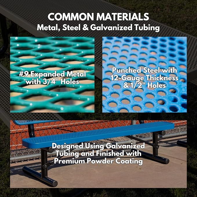 Heavy-Duty Outdoor Bench Thermoplastic Coated, Expanded Metal, Commercial-Grade Seating, Made in America (Inground Without Back, 6 Ft, Textured Dark Blue)