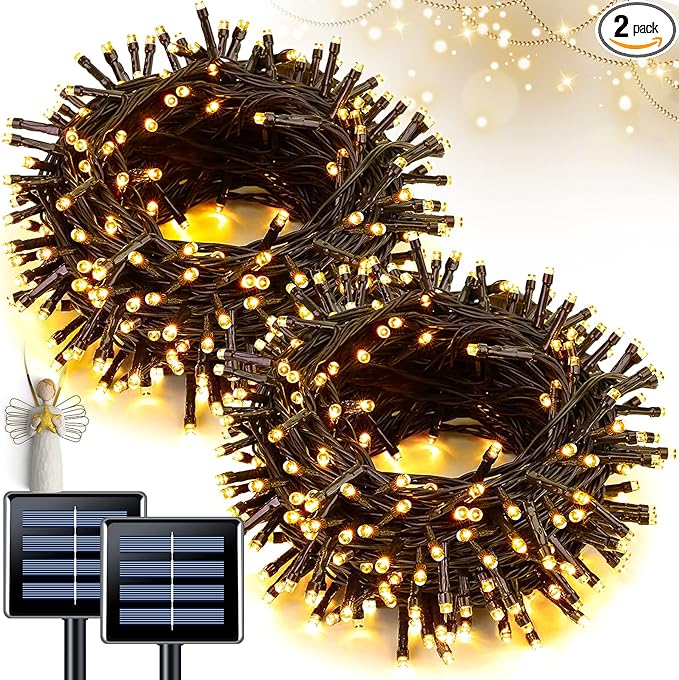 JMEXSUSS 2 Pack Solar String Lights Outdoor Waterproof, Each 33 FT 100 LED Solar Tree Lights Outdoor for Outside Tree Christmas Garden Patio Decor（Warm White）
