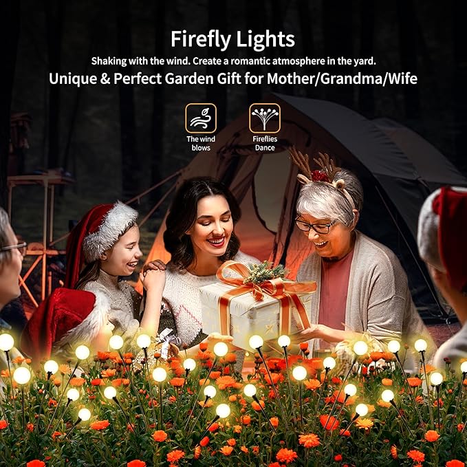 Solar Lights Outdoor Waterproof, 4 Packs 32LED, Solar Garden Lights, Patio Lights, Garden Decor, Patio Decor, Firefly Lights Solar Outdoor, Unique Gifts for Women, Gifts for Grandma