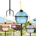 Citronella Torches Set of 4, 16 oz Glass Garden Torches for Outside, 3-Prong Grounded Stake Outdoor Torches, 58.6 inch Outdoor Torch for Yard, Patio, Deck, Party