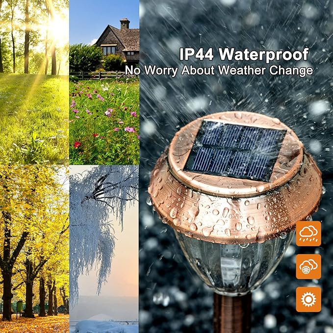Solar Pathway Lights Outdoor Waterproof, 6 Pack Solar Outdoor Lights Bright Up to 12 Hrs, Garden Light LED Landscape Lighting Copper Stainless Steel Walkway Light, Warm White