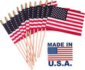 American Flags on Stick - Handheld Spearhead US Flag for 4th of July, Memorial Day Event Decorations - Patriotic Decor for Indoors & Yard - Wooden Stick, Cotton Fabric (12" X 18" - 144 Pack)