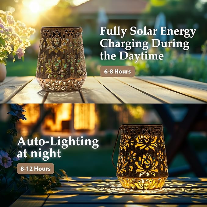 Solar Lanterns Outdoor Decor Waterproof,Flower Hanging Gifts for Women, Mom, Solar Garden Lights Metal Decoration for Outside,Yard, Patio,Garden,Porch,Pool