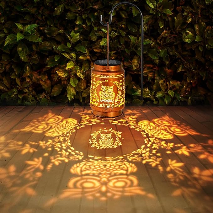 Solar Lanterns Outdoor Garden Decor, Gifts for Women, Mom, Grandma, Birthday, Thanksgiving, Decorative Waterproof Hanging Metal LED Light for Yard, Patio, Lawn, Landscape, Backyard (Owl)