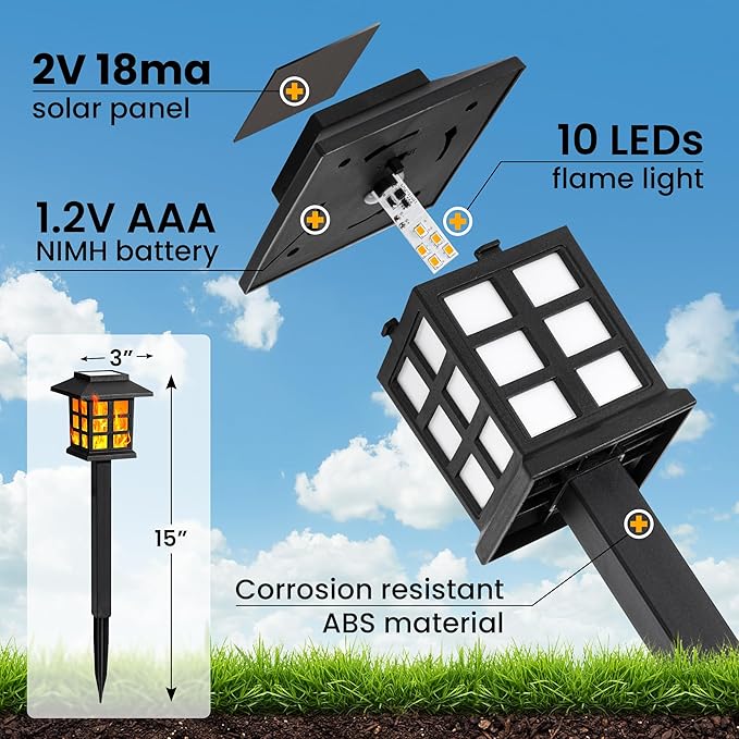GIGALUMI Solar Lights for Outside,12 Pack Flickering Flame LED Solar Outdoor Lights, Waterproof Solar Garden Lights Maintain 10 Hours of Lighting for Christmas, Garden, Landscape, Path, Yard, Patio