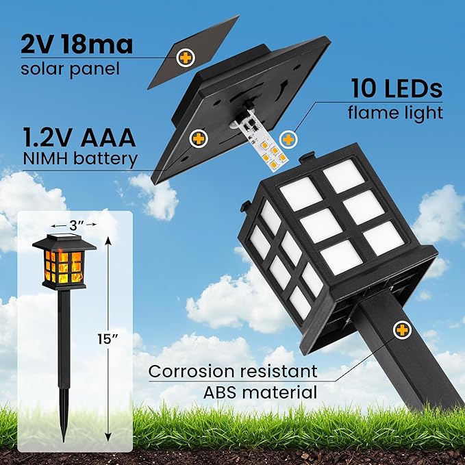 GIGALUMI Solar Lights for Outside,16 Pack Flickering Flame LED Solar Outdoor Lights, Waterproof Solar Garden Lights Maintain 10 Hours of Lighting for Christmas, Garden, Landscape, Path, Yard, Patio