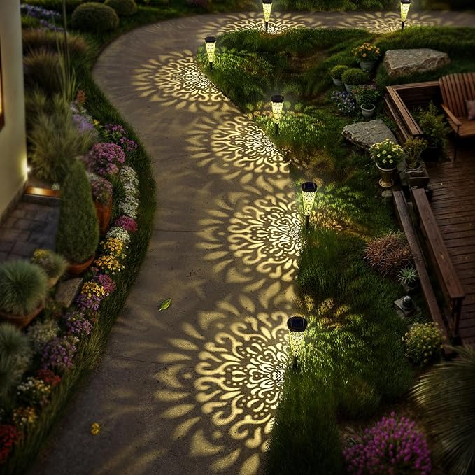 6 Pack Solar Lights Outdoor Garden Decorative Solar Pathway Lights Waterproof Plastic Outside Solar Path Landscape Lights Gardening Gifts for Women Mom Father Backyard Walkway Yard Decor