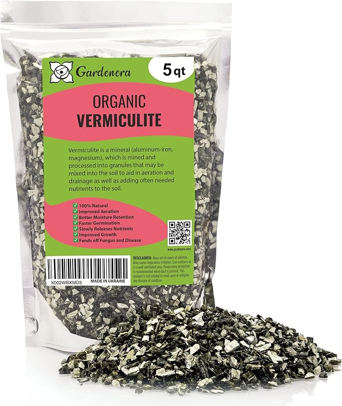 Horticultural Organic Vermiculite by GARDENERA - Medium Grade - Natural Soil Additive for Potted Plants, Orchids, Hydroponics, Terrariums (5 Quart)