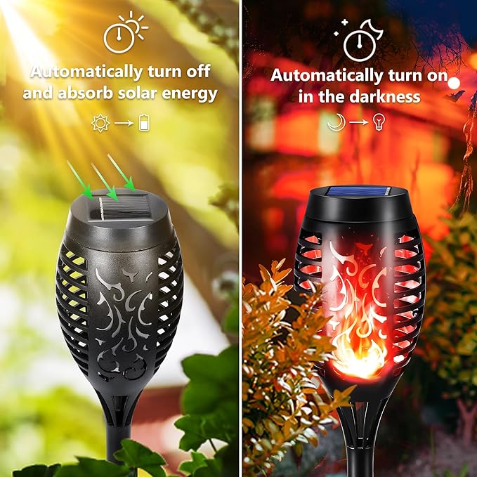 Toodour Solar Torch Flame Lights, 6 Pack Solar Lights Outdoor with Flickering Flame, Waterproof Solar Pathway Lights Landscape Decoration Lighting for Garden, Lawn, Yard, Outdoor Decor - Red