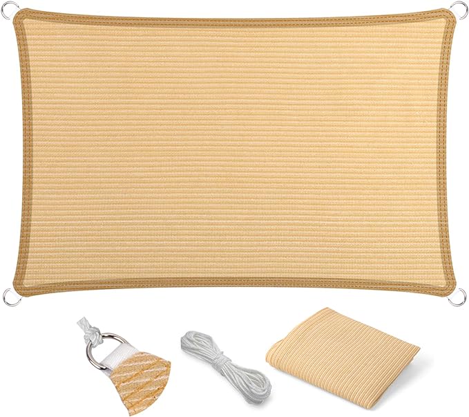 Eden's Decor Straight Flat-Edged Sun Shade Sail Rectangular 5' x 12' Beige UV-Blocking Outdoor Canopy Fabric Cloth Awning for Pergola Patio Garden Backyard Custom Size