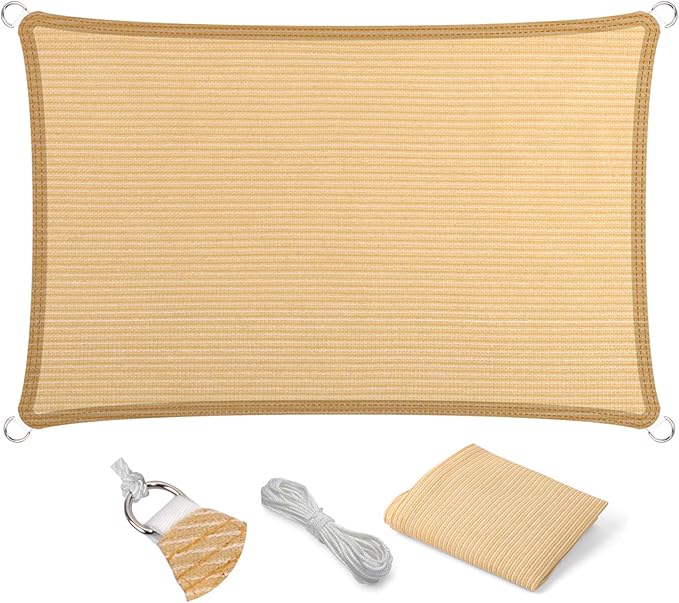 Eden's Decor Straight Flat-Edged Sun Shade Sail Rectangular 6' x 19' Beige UV-Blocking Outdoor Canopy Fabric Cloth Awning for Pergola Patio Garden Backyard Custom Size