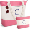 YOOLIFE Beach Bags for Women - Initial Tote Waterproof Bag with Makeup Bag, Mothers Day Gifts for Women Mom Friend Birthday