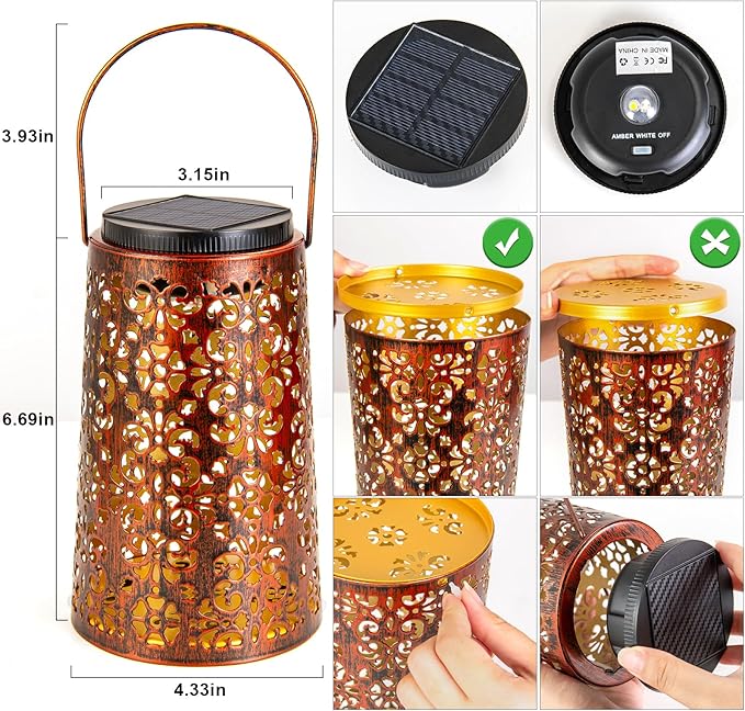 JSOT Solar Lanterns - Solar Lanterns Lights Outdoor Waterproof Gift for Women Mom Grandma, Metal Hanging Lights Decorative for Patio Garden Yard Backyard Porch Table Tree , Cool/Warm Light, 2 Pack