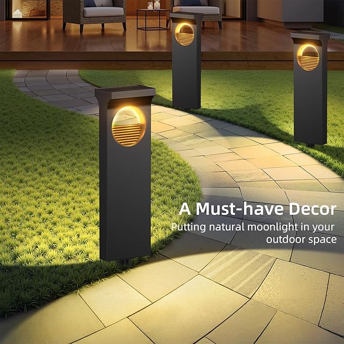 Solar Pathway Lights Outdoor, 6 Pack Upgraded Moon Shaped Landscape Lights - Brighter & Waterproof Solar Powered Decor for Yard, Garden, Path, Walkway Outside Decoration