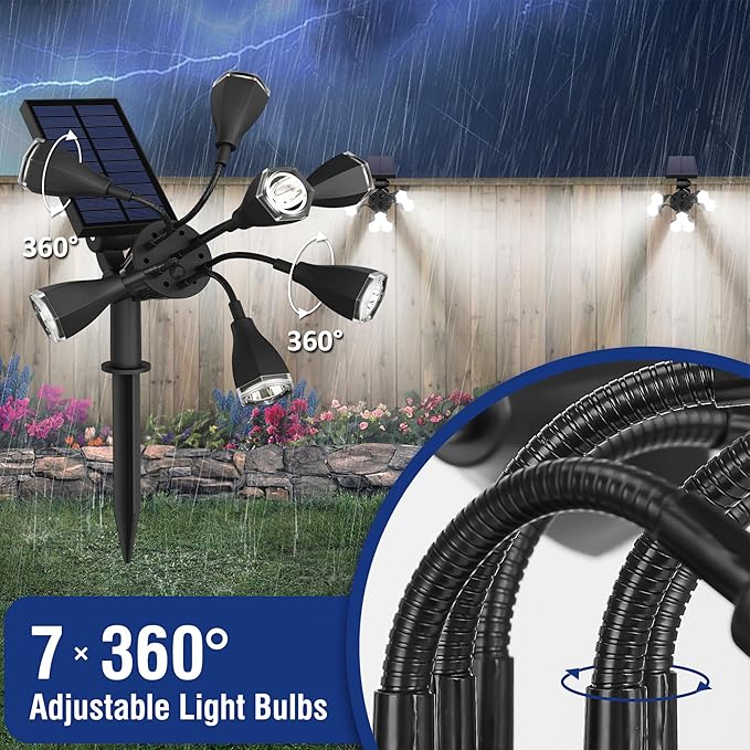 Solar Lights Outdoor Waterproof IP68, 360° Adjustable 4 Modes Solar Powered Spot Lights for Yard Garden Landscape, Bright Led Flood Lightings for Outside Wall Tree House Pathway (Cold White/4 Pack)