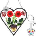 KY&BOSAM Heart Suncatcher Nana Gift for Nana Stain Glass Wind Chime for Window Pressed Flower Between Heart Glass Metal Engraved Charm Gift for Mother's Day Valentine's Birthday Thanksgiving Christmas