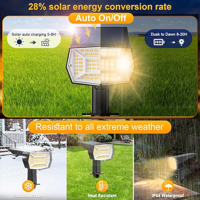 Fabrito 72 LEDs Solar Spot Lights Outdoor Waterproof, 3 Modes Landscape Spotlights, Dusk to Dawn Solar Powered Flood Wall Lights for Outside, Solar Garden Lights for Yard Porch 10 Pack (Warm White)