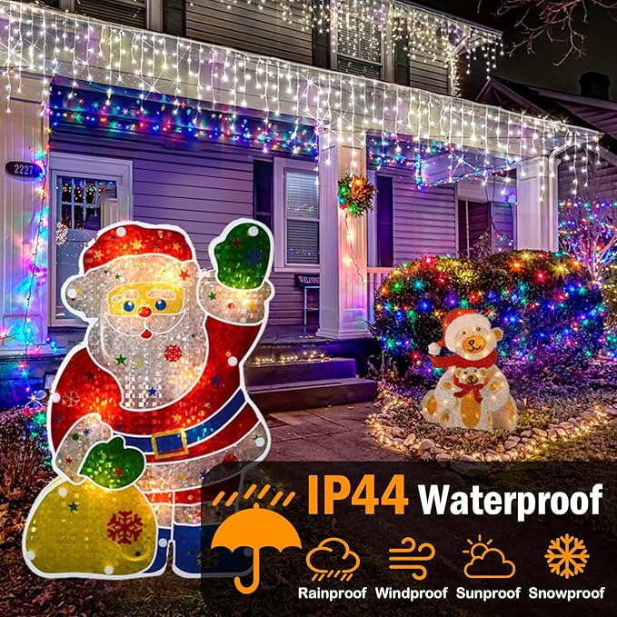 Hezbjiti 2Pack Total 800LED Icicle Lights 32.8FT Christmas Lights String Lights Outdoor Decoration 8 Modes 75 Drops Fairy Lights for Eaves Party Yard Garden Xmas Decor