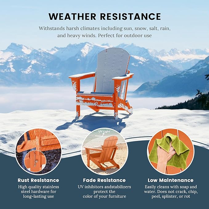 Westin Outdoors Laguna WO Home Outdoor Adirondack Folding Chair Lounger Seat Traditional Retro Home Furniture for Beach, Balcony, Backyard, Lawn, Patio, Pool, Deck, Garden (Orange)
