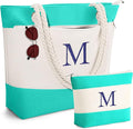 YOOLIFE Beach Bags for Women - Initial Tote Waterproof Bag with Makeup Bag, Mothers Day Gifts for Women Mom Friend Birthday