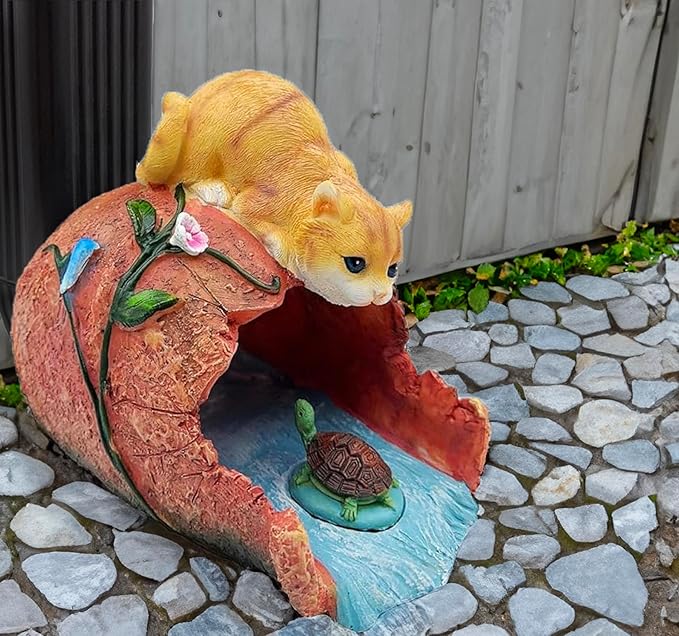 Teaeeno Orange Cat Decor Statue Gutter Downspout Extension Decorative,Animal Statue Outdoor Decor,3"×4" Rain Gutter Downspout Splash Block,Garden Splash Block Outdoor Sculpture,Rain Downspout Diverter