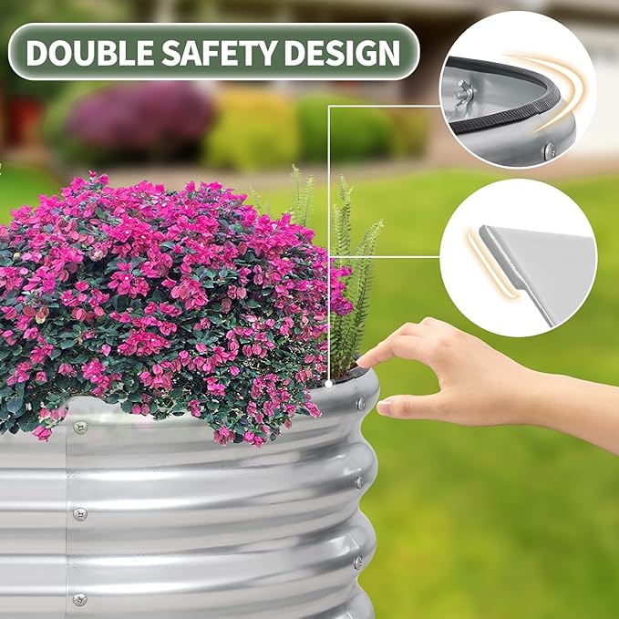 1MORE Galvanized Raised Garden Bed- Planter Garden Boxes Outdoor, Raised Beds for Gardening, 4x2x1ft Metal Garden Bed Kit for Vegetables Flower, Planter Raised Beds with Tools.Silver-2pack