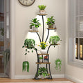 64" Tall 8 Tiered Plant Stand Indoor with Grow lights Large Tree Shape Decorative Rack Plant Pot Holder Gardening for Living Room Corner Black