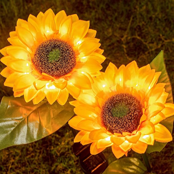 Dazzle Bright Sunflower Shape Solar LED Lights, 2 Pack Garden Waterproof Decorative with Stake for Outdoor Yard Pathway Outside Patio Lawn